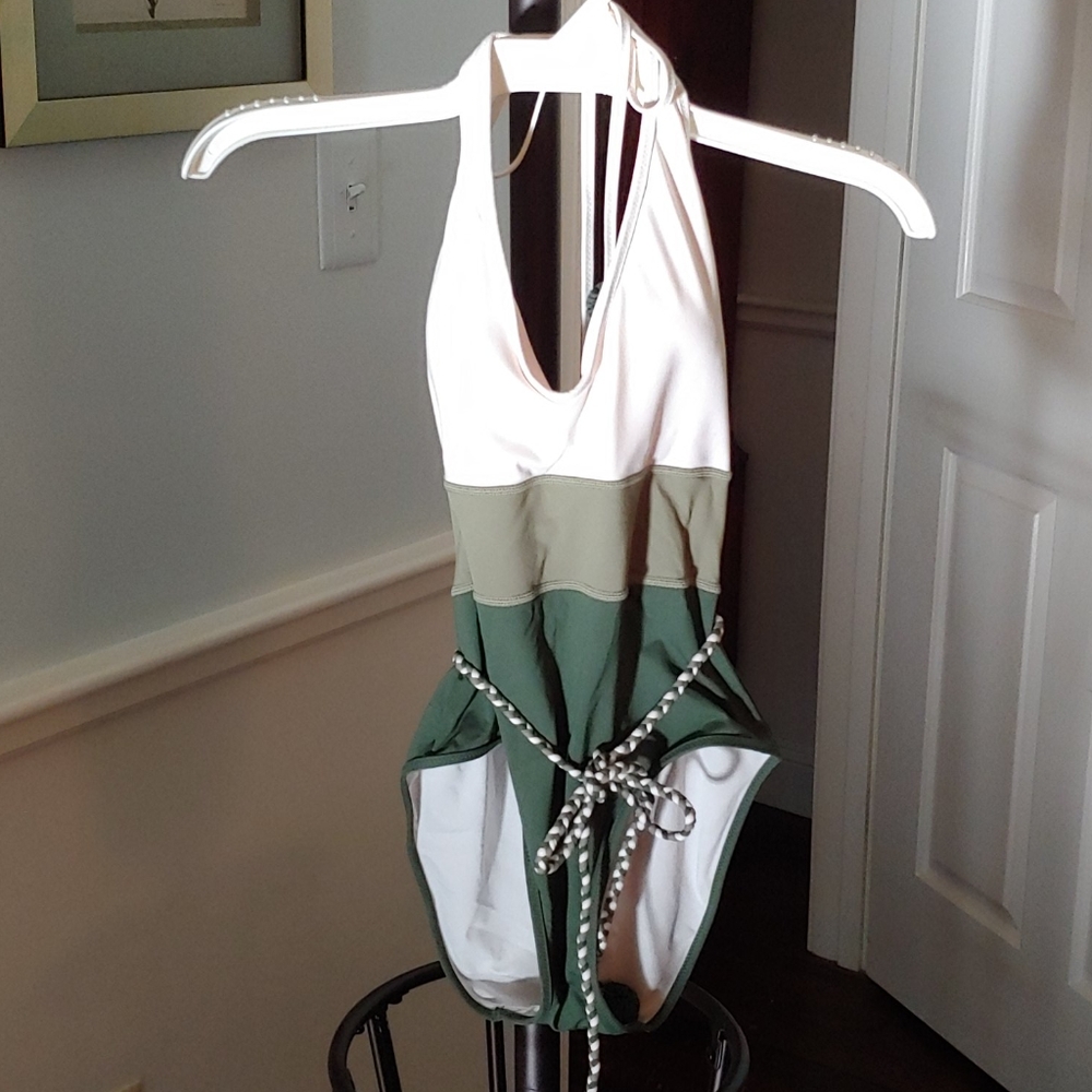 Green and white one piece size 6 bathing suit